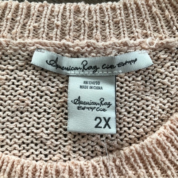 American Rag Cream Peach Blush Stripe Knit Sweater Women Size 2X NWT - Picture 3 of 7